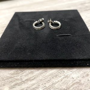 David Yurman Pave Hoop Earrings in Sterling Silver with Diamonds
